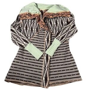 Gimmicks by BKE Cardigan Womens S‎ Brown Geometric Tribal Lace Trim Open Front